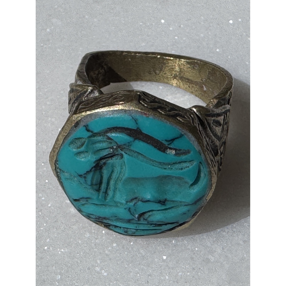 Vintage Brass Carved Animal Ring